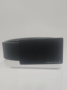 Perry Ellis Black Men's Plaque Buckle Dress Belt